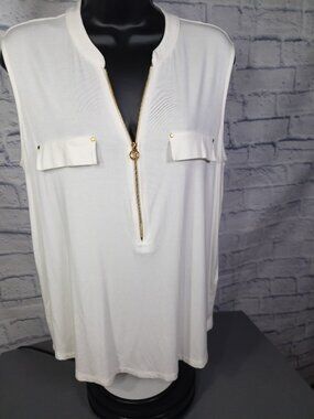 Calvin Klein Sleeveless Top Gold Trim Zipper Buttons